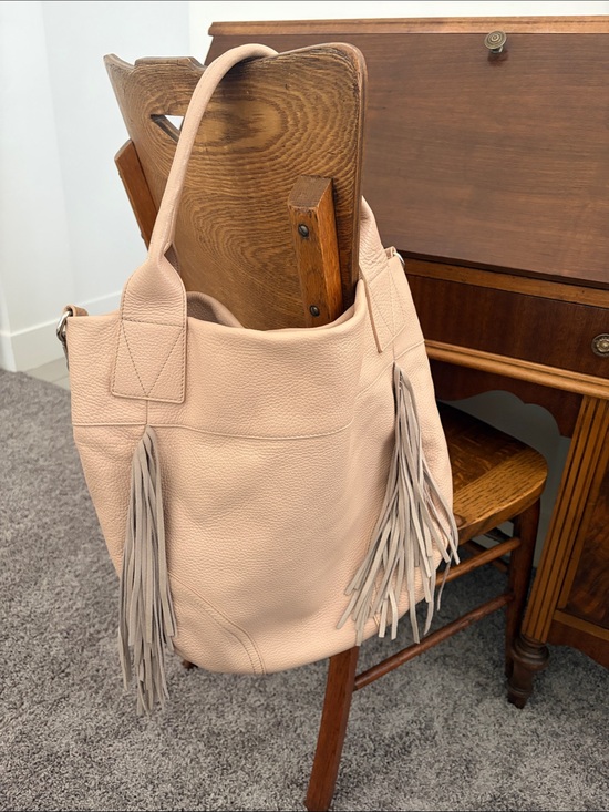 Sundance Blush Pink Leather Shoulder Bag with Fringe